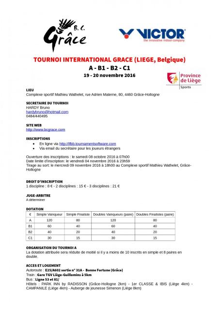 Tournoi International A B1 B2 C1 GRACE 2016